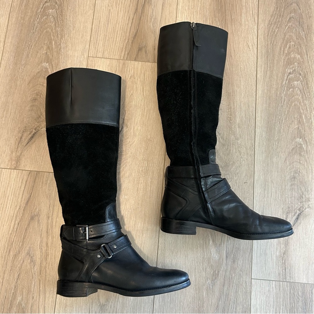 Joan & David Elegant Black Leather & Suede Knee-High Boots